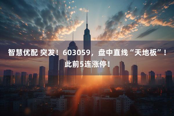 智慧优配 突发！603059，盘中直线“天地板”！此前5连涨停！