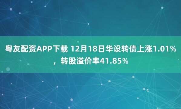 粤友配资APP下载 12月18日华设转债上涨1.01%,转股溢价率41.85%